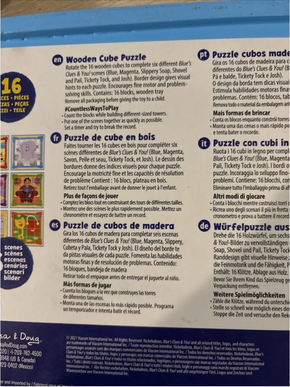 Blue’s Clues Wooden Cube 16 Piece Puzzle W/6 Different Puzzles 1192